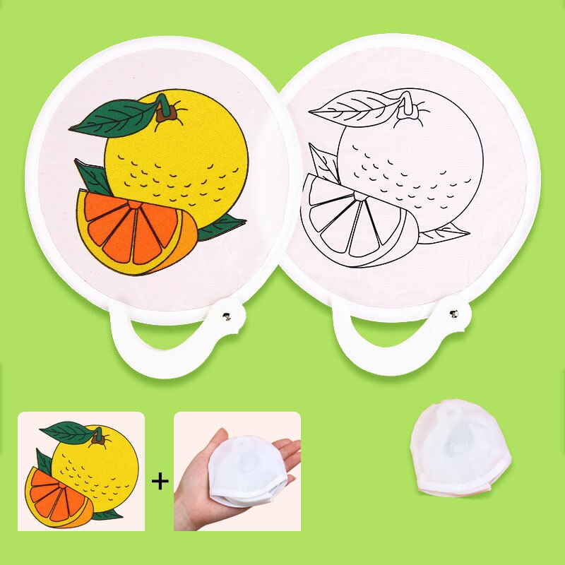 24cm foldbare bære-diy graffiti fan-legetøj til børn, der maler gammel rund vifte med stregudkast kunsthåndværk pige: Citron