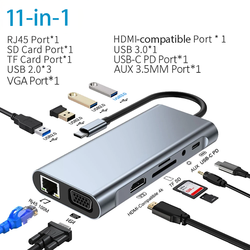 USB C HUB Type C Splitter Thunderbolt 3-dockingstation Laptopadapter met voor Macbook Air M1 iPad Pro: Blauw