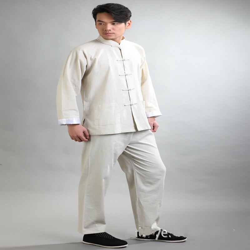 Miesten tang-puku puuvilla ja pellava pitkähihainen puku miesten tai chi -harjoituspuku