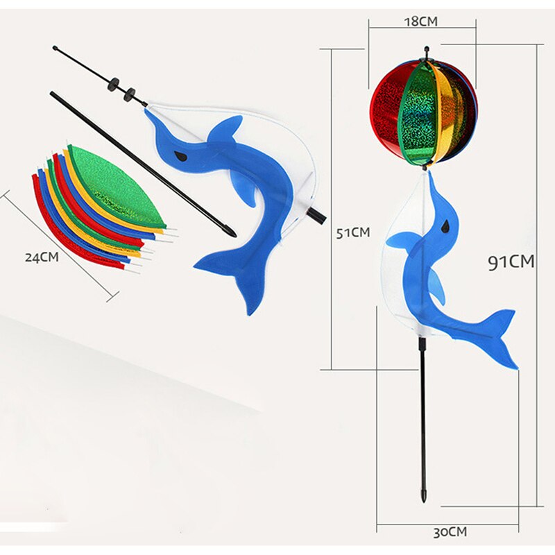 1pc Wind Spinner mulino a vento colorato arcobaleno simpatico cartone animato animale Dolphin Winnower giocattolo per bambini