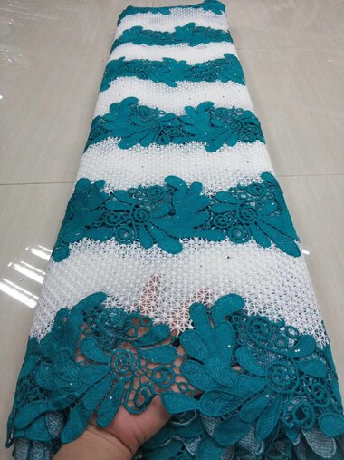 Tissu africain en dentelle guipure verte avec pierres décoratives pour robe de mariée (ytb 112)