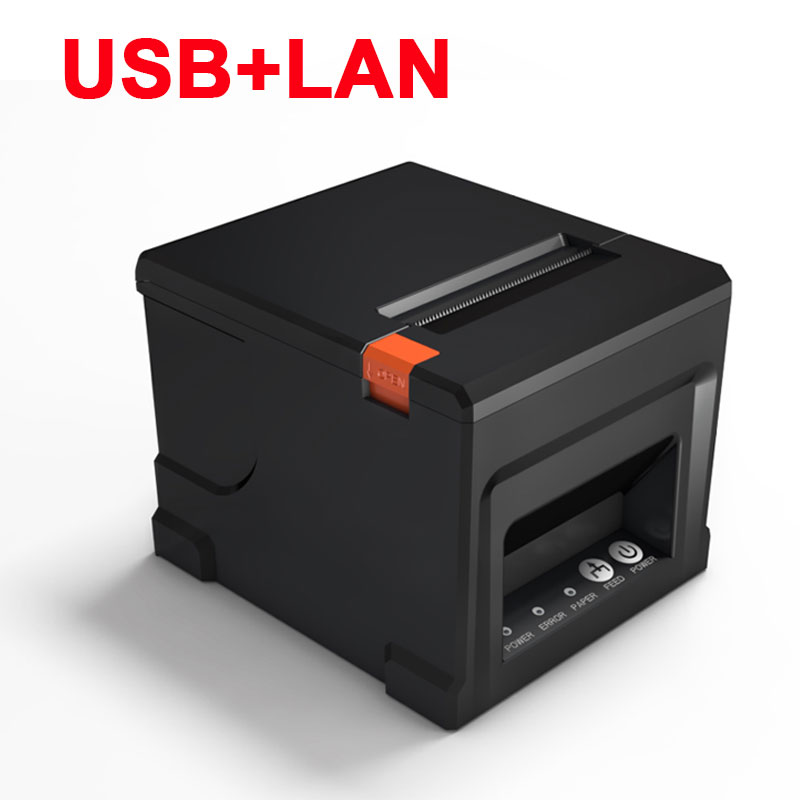 HZTZ-impresora térmica de recibos de 80mm, cortador automático de HZ-8360, impresora POS de cocina para restaurante, USB, LAN, Bluetooth: Negro / Enchufe británico