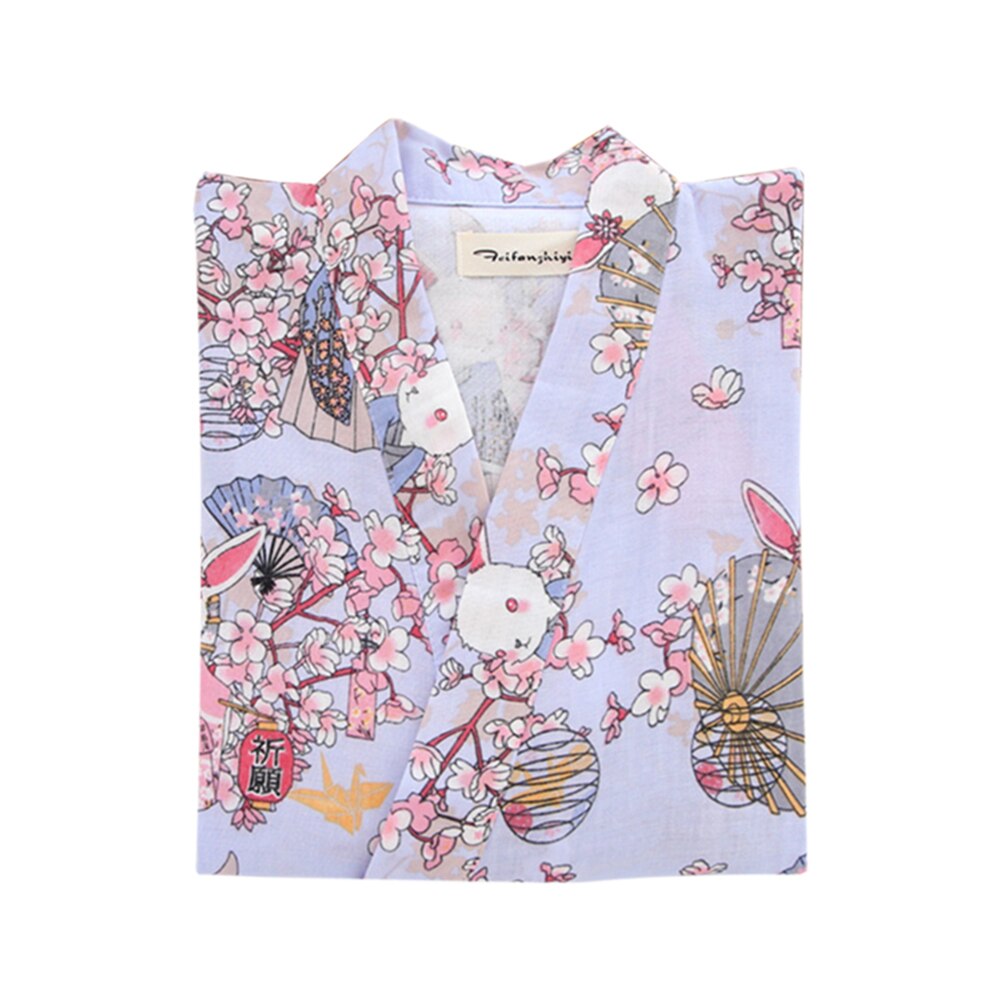 Pyjama Kimono en coton pour femmes, vêtements de nuit, Style japonais, motif Floral, ample, Long Cardigan, peignoir de loisirs, W118: Blue / M