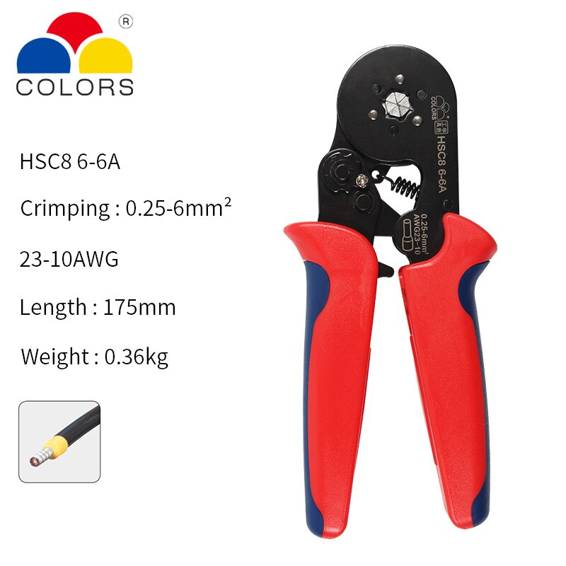Crimper Plier Set 0.25-10mm2 self-adjustable ratchat wire crimping tool with 1200 Wire Terminal Crimp Connector Insulated: HSC8 6-6A
