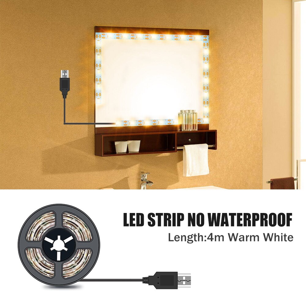 Led Make-upspiegel Licht Vanity Lamp Strip 5V USB Backlight LED Flexibele Lamp Tape Kaptafel Spiegel Lamp Voor Badkamer Decor