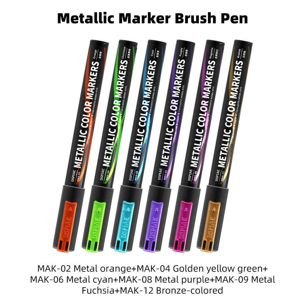 DSPIAE MKA 12 Farben Super metallisch Marker Pinsel Stift Wasserbasis Weichen Kopf farbe für Gundam Mecha Modellbau Hobby DIY Werkzeug