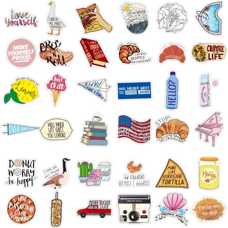 10/30/50PCS lettere del fumetto cibo vite graffiti adesivi laptop skateboard chitarra decorazione impermeabile all&#39;ingrosso