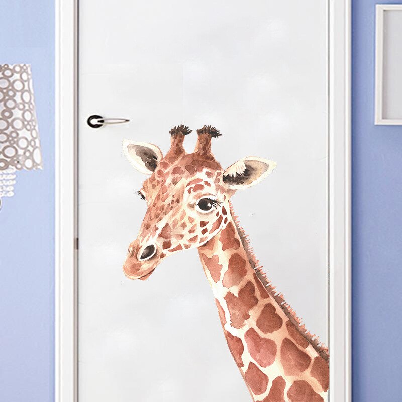 Cartoon Giraffe Head Wall Stickers for Kids Room Bedroom Decoration Rridge Decorative Sticker Removable Vinyl Decals Home Decor
