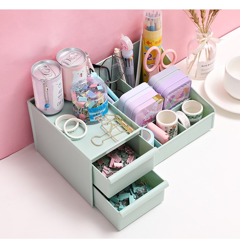 Multifunktionel desktop arrangør pen holder makeup opbevaringsboks skolekontor tilbehør papirvarer