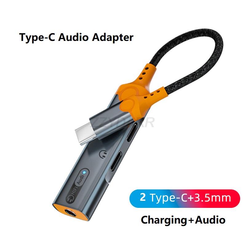 Type-C Headphone Adapter 3 in 1 USB C to 3.5mm Audio Converter USB C Audio Splitter and 60W Charging for iPhone15 Galaxy S23 S22: Orange