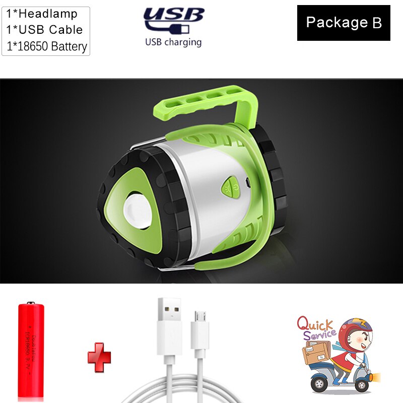 Super Bright USB Charging LED Work Light Torch 18650 Battery Spotlight Hand Lamp Camping Lantern Searchlight Multifunction Light: package B