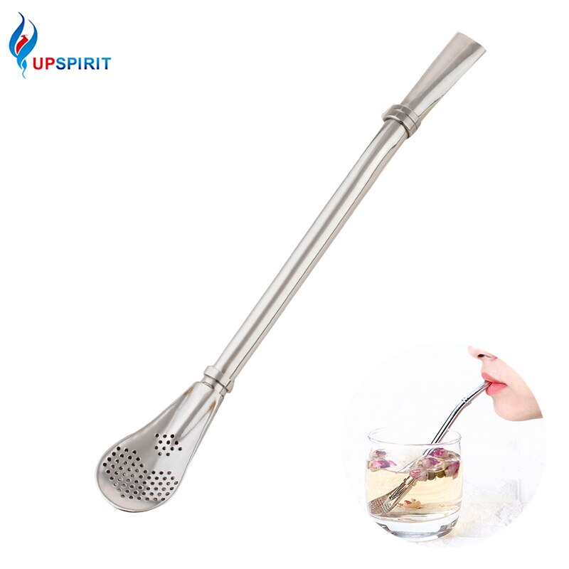 Straw Spoons with Filter Stainless Steel Stirring Coffee Spoons Teaspoon Yerba Mate Small Mini Tea Spoon Tableware Golden Black: silver