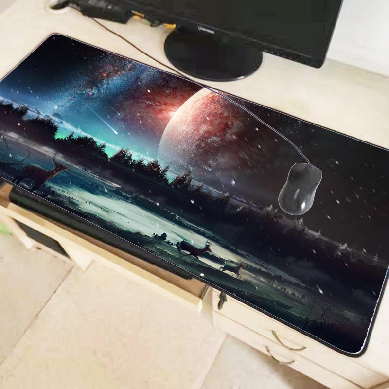 Mairuige 90X40CM Colorful Sky Moon Deer Unique Desktop Pad Game Mousepad Gaming Large Mouse Pad Computer Mats Notebook Mice Mats