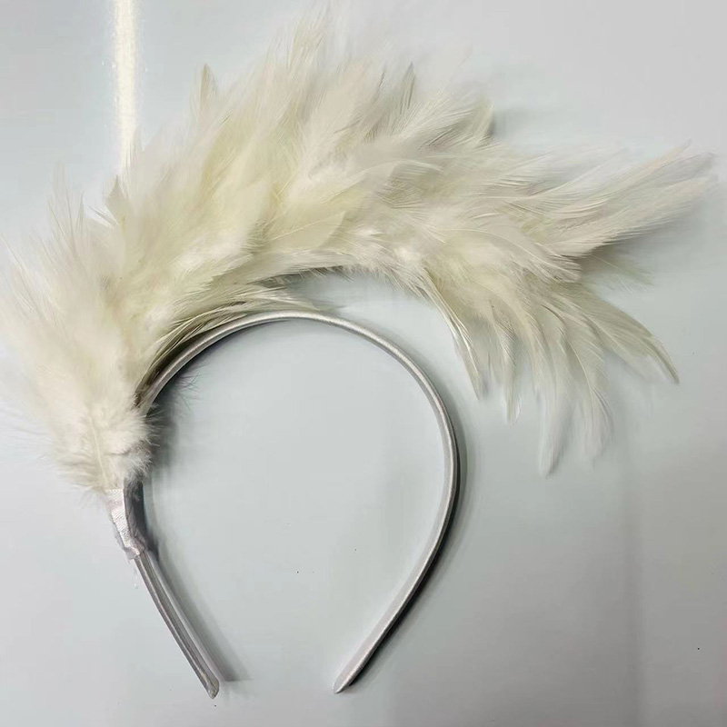 Vrouwen veren hoofdband zendspoel uitvoeren Halloween hoofddeksels partij hoofdtooi haar hoepel haar ornament: Donker Kaki