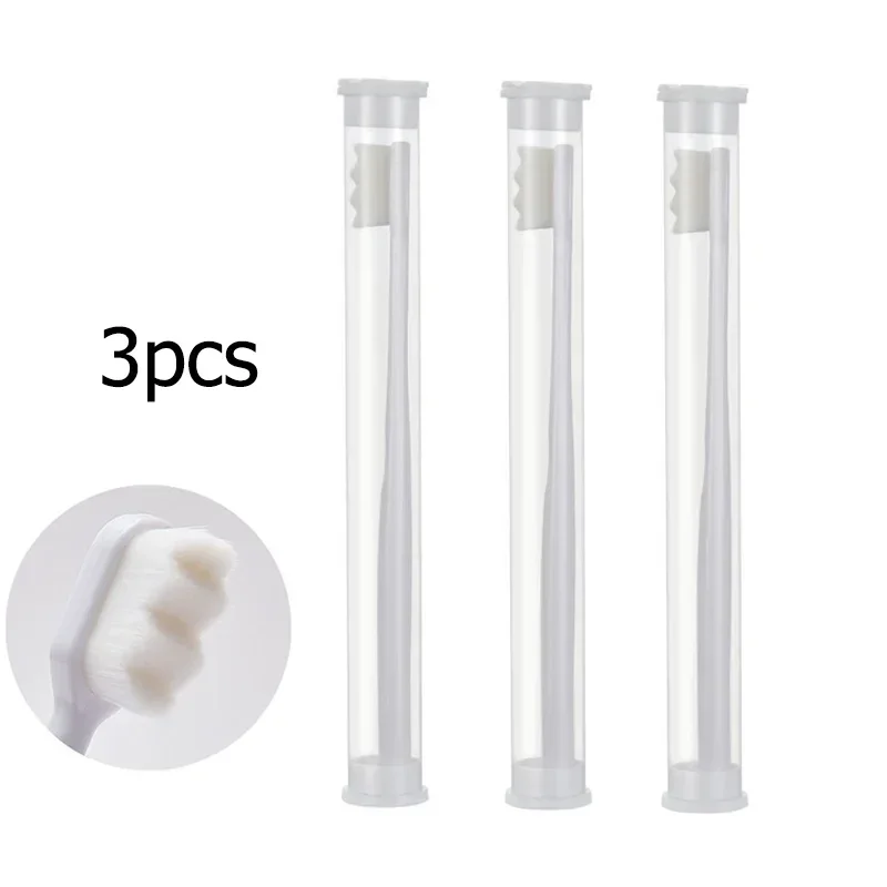 3pc ultra-fino escova de dentes macia adulto escova de dentes limpeza profunda portátil viagem escova de cuidados dentários clareamento oral dentista: Azul