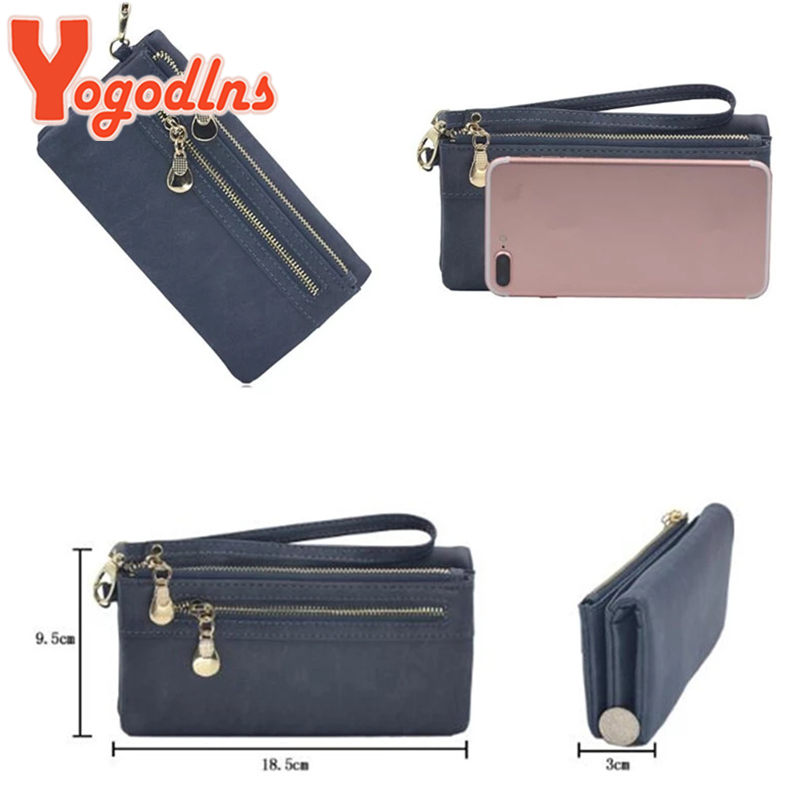 Yogodlns Nubuk Leder Brieftasche Weibliche Doppel-reißverschluss Dame Handtasche Kupplung Multi-schicht Geldbörse Einkaufen Frauen Geldbörse