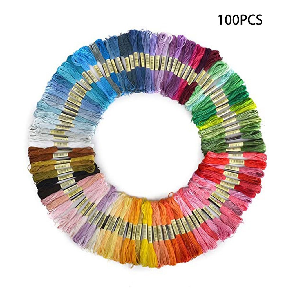 Linha de poliéster bordada, 50 cores 100 cores ponto cruz algodão linha de bordado cor arco-íris bordado à mão fio trançado: 100 pcs