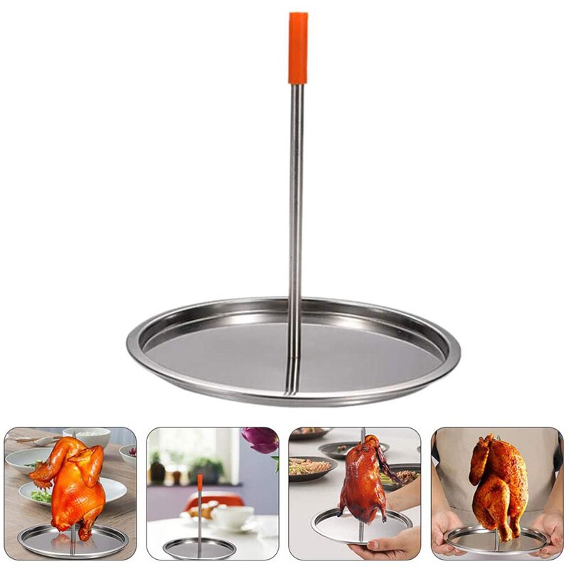 Vertical Chicken Grill Rack Stainless Steel Outdoor Camping Chicken Rack Skewer Barbecue Grilling Rack Meat Spit Cooking Tool
