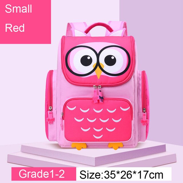 Respirant 3D hibou imprimé enfants cartables filles dessin animé école primaire sac à dos orthopédique sac à dos Mochila Infantil Escolares: S red