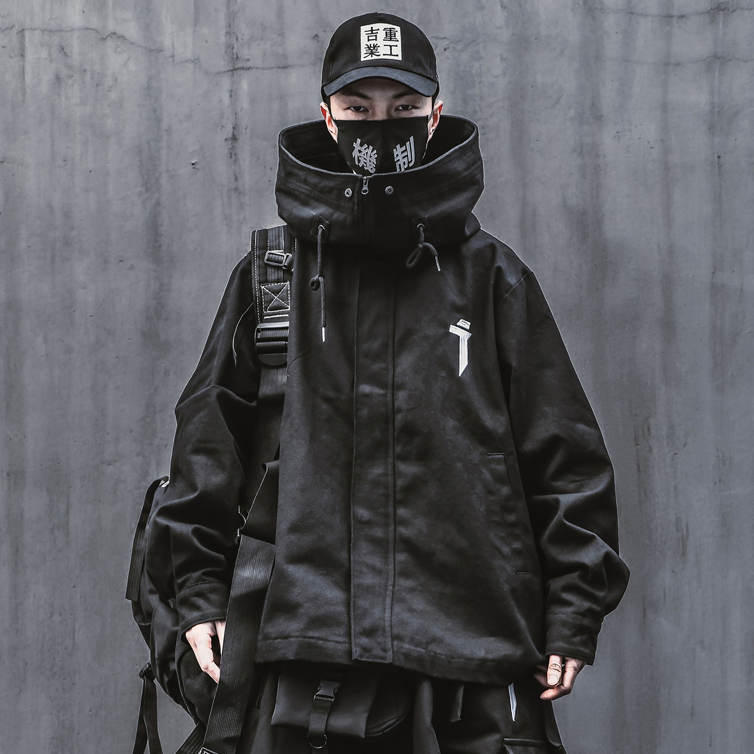 Streetwear techwear jakke med hette for menn