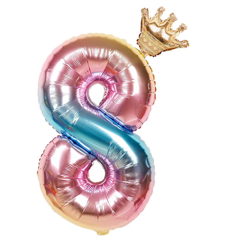 32 inch Rainbow Gradient Crown Digital Aluminum Film Balloon Baby's Birthday Party Decoration Balloon: Silver