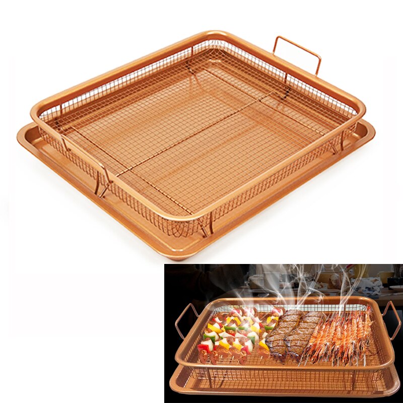 Bbq grillverktyg koppar rektangel krispig bricka stekpanna fransk kock korg lätt ren kök matolja filter bakpanna