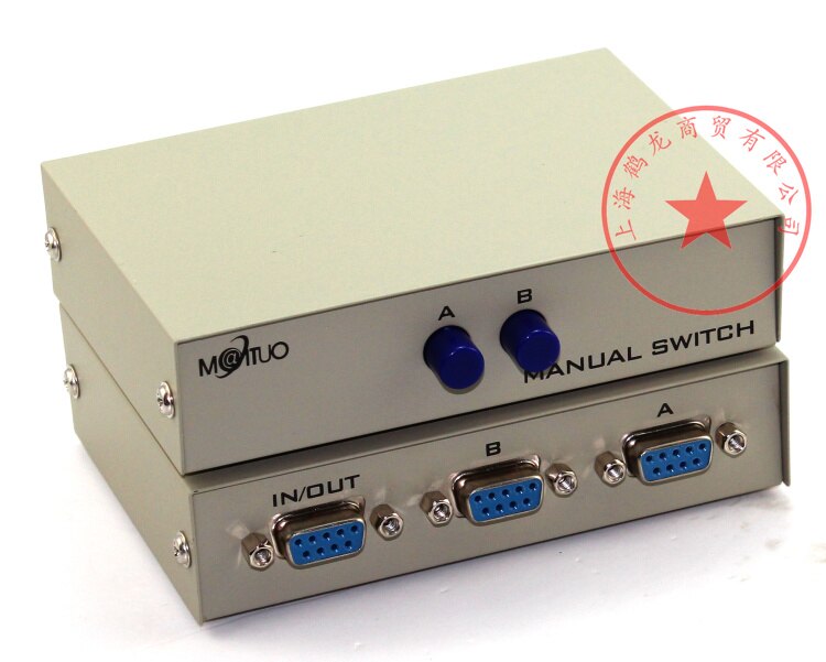 2 Port RS-232C DB9 Manual Switch for PC RS232 serial port switch sharing Splitter device Steel Case MT-232-2