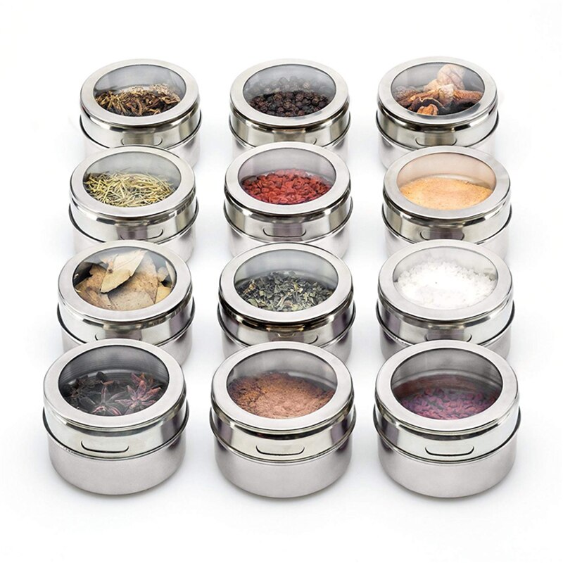 Magnetic Spice Jars Stainless Steel Box Magnetic Spice Tins Magnetic on Refrigerator Kitchen Seasoning Jar Containers