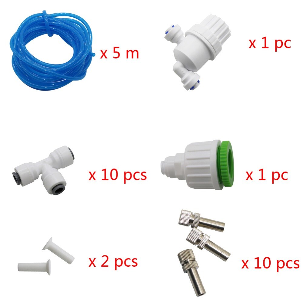 DIY Garden Drip Irrigation System Low Pressure Misting Nozzles Kits 5m PU Tube Micro-filter With Slip Lock Tees