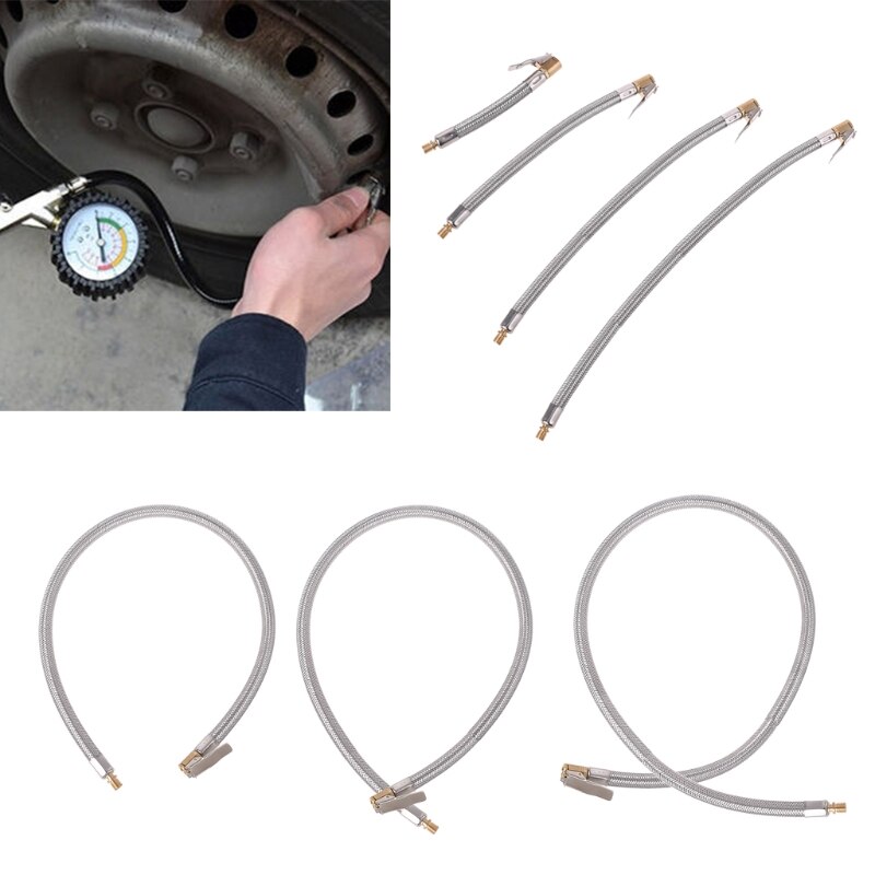 Duurzame verlengslang voor bandenpomp, stalen bandenpomp met ventiel, opblaasslang voor auto's en motoren.