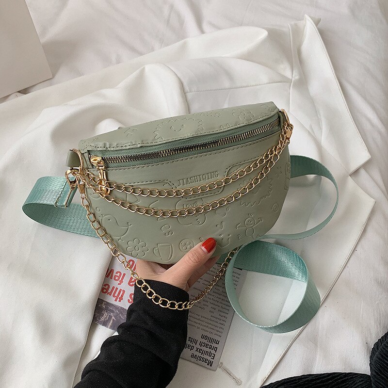 Stilvolle Tasche Weibliche Neue Schüler Westlichen Stil Brust Tasche Crossbody Einfarbig Kette Textur Beliebte Schulter Bote Tasche: grün