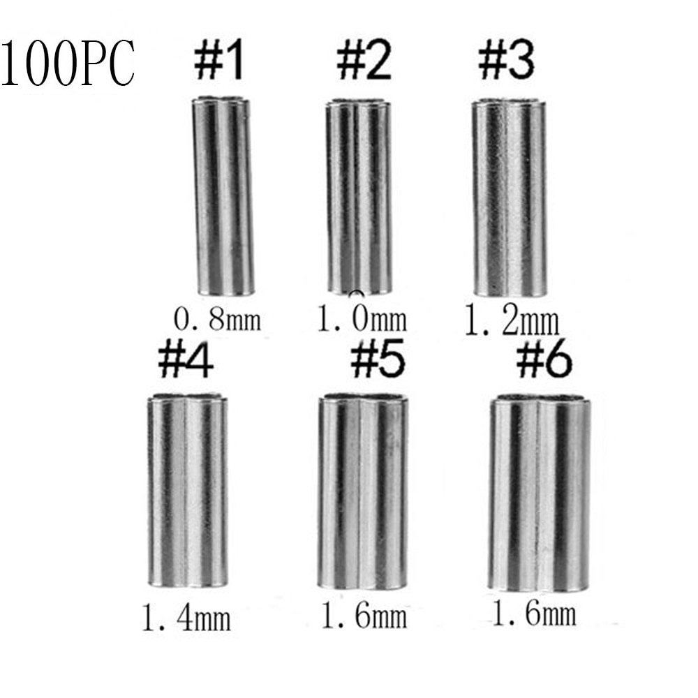 Manguitos de prensado de línea de tubo de cobre doble de acero inoxidable, 100 piezas, 8/10mm, tubo de alambre de pesca ovalado, herramientas de conector de acero inoxidable