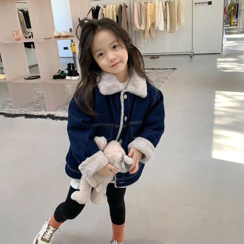 Meisjes Jongens Harige Denim Jassen Herfst Winter Kids Dubbele Grote Zakken Vest Jeans Jassen 3-7 Jaar Kinderen Bovenkleding kleding