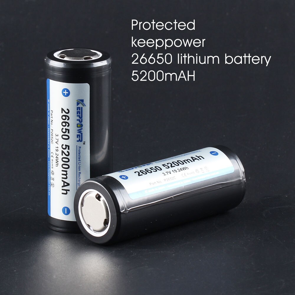 1 pcs beschermd Keeppower 26650 5200 mAh 3.7 v zaklamp batterij ICR26650