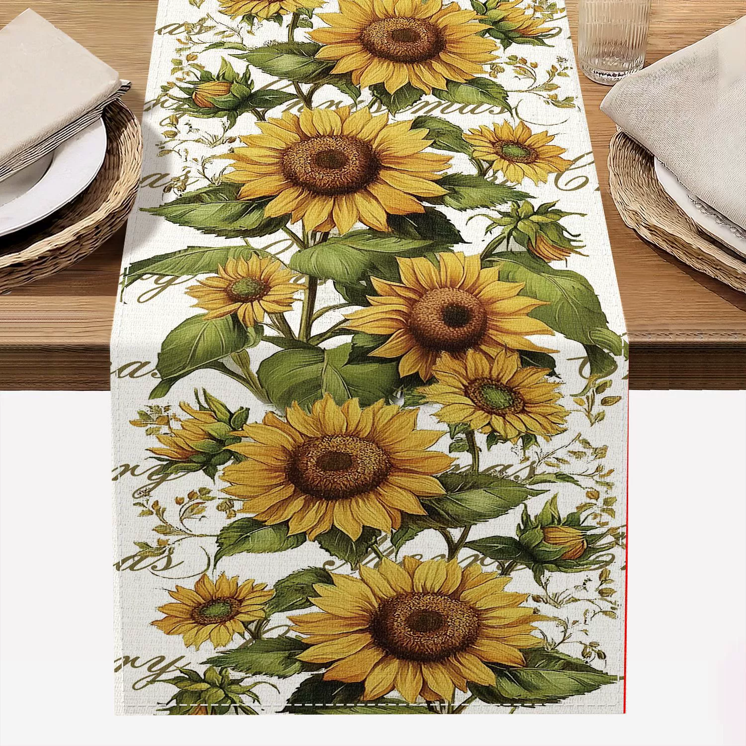 Fall Sunflower Table Runner 13x72 Inch Seasonal Autumn Farmhouse Table Runners for Dinning Kitchen Party Table Decoration: WHITE