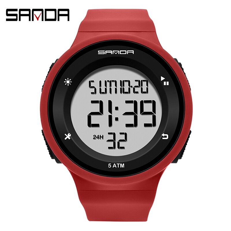 Digitale dameshorloges, jongens, meisjes, studenten, led siliconen horloge, roze, mooie digitale dameshorloges, alarm, vrouwelijke relogio: Rood