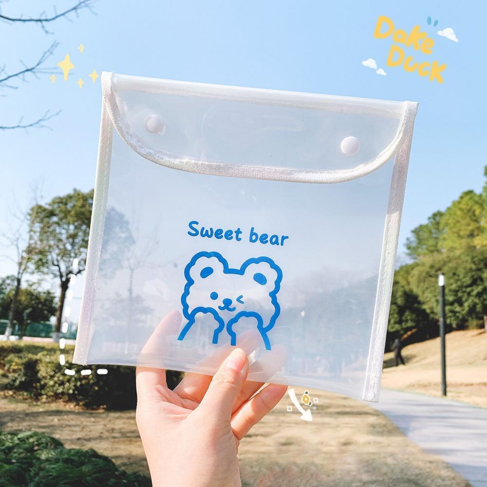 Document Bag Transparent Anti-lost PVC Transparent Waterproof Girls Cute Bear Cosmetic Multi-Purpose Bag for Student Document Ba
