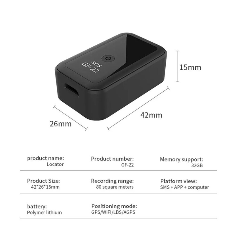 Gf22 localizzatore Gps portatile durevole localizzatore Gps netico per auto App ragnatela gratuita in tempo reale per Wifi