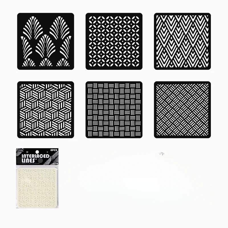 6 Stücke PET Retro Geometrische Muster Hohl Schablonen Sammelalbum Journal Karte Dekor DIY Färbung Form Schablone Vorlagen für Malerei: Gold