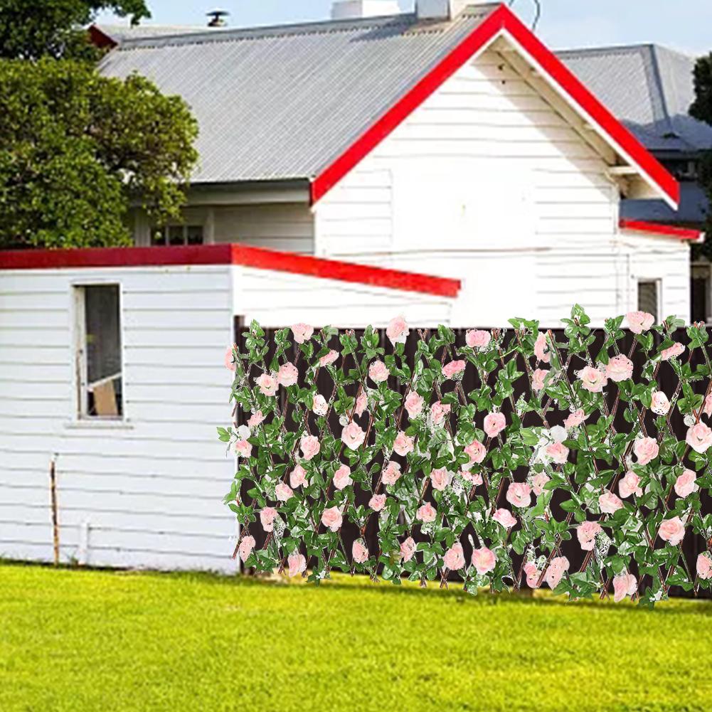Udtrækkeligt havehegn kunstige kirsebærblomster hegn med blomster og blade privatliv barriere krans bryllup hegn indretning