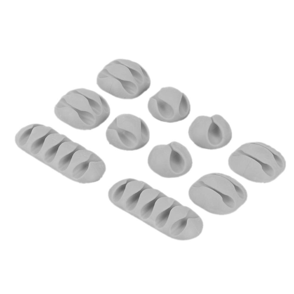 10pcs/pack Wire Cable Clips Office Silicone Cable Organizer Wire Holder Desk Cord Clip Tie Fixer Wire Management: Grey