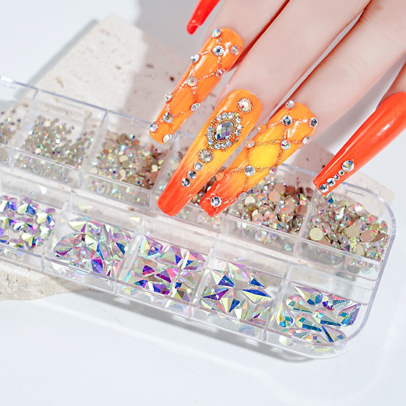 12 gördar blandade storlekar klein blå diamanter nagel strass 3d nail art dekor flatback glänsande kristall 3d glitter ädelstenar strass 1 låda