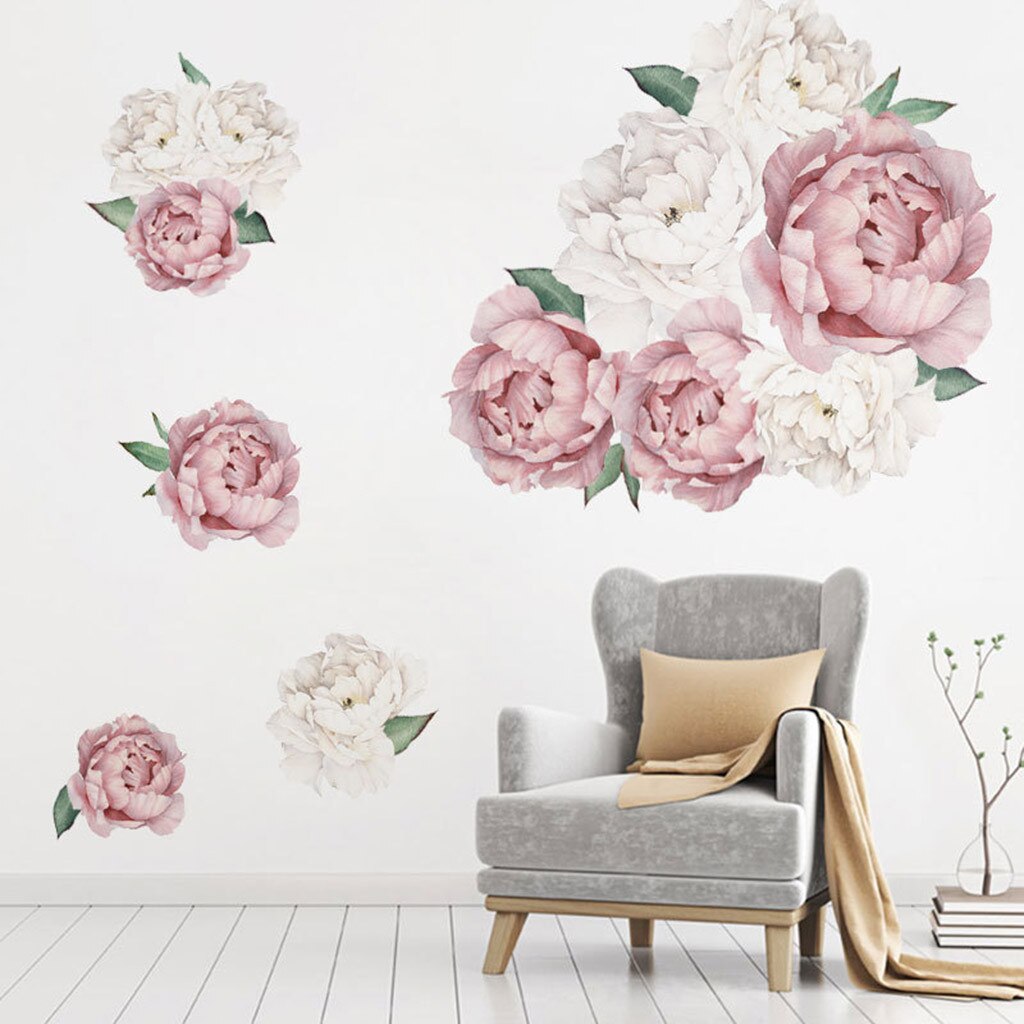 Autocollant Mural 3D fleur pivoine Style chinois | 1 pièce, autocollant Mural fleur pour salon chambre à coucher, autocollant de décoration murale maison # BL5