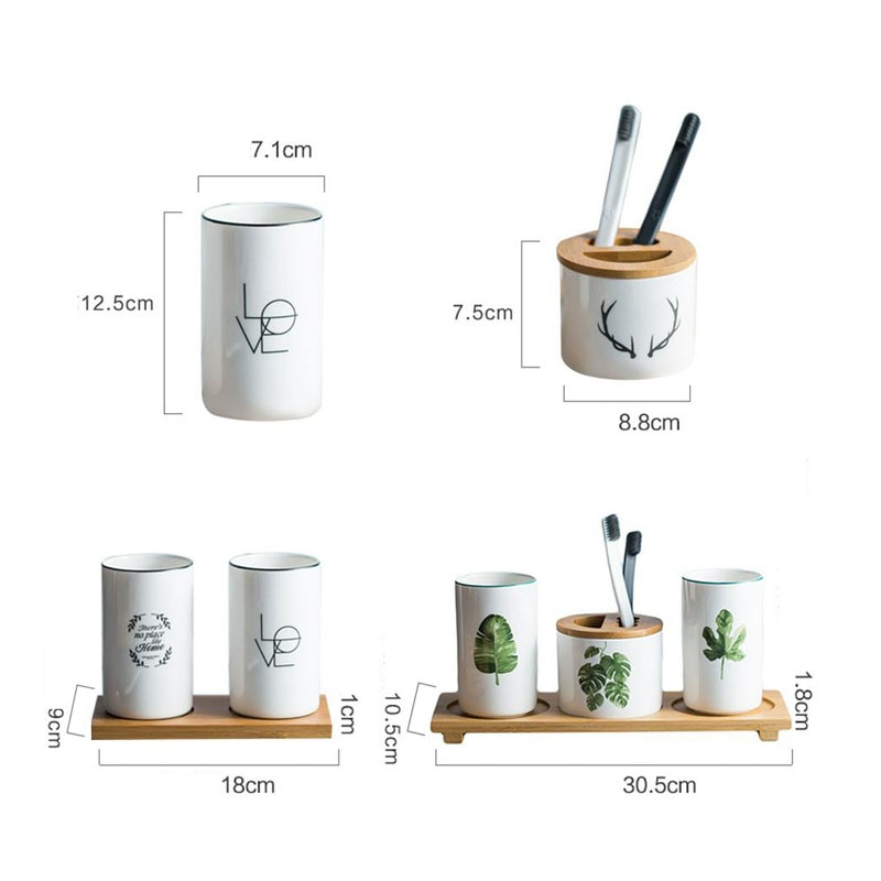 Multifunctionele Keramische Tandenborstelhouder Mond Cup Met Houten Lade Pen Case Badkamer Opslag Decoratie Accessoires Water Cup
