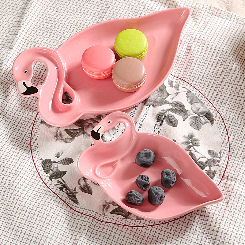 1 sztuk flaming dekoracji różowy 3D płyta ceramiczna przekąnarty suszone talerze na owoce miska na owoce naczynia deserowe zestaw obiadowy z porcelany kostnej