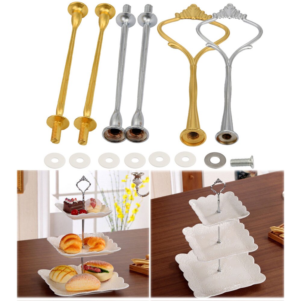 # H 1Set Crown 3 Tier Cake Cupcake Plaat Stand Handvat Hardware Montage Houder Diy Broodjes Plated Plank Pole 3 Lagen Cake Houder