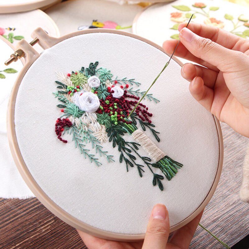Diy band blommor broderi uppsättning med ram för europa nybörjare handarbete kit korsstygn serie konst hantverk sömnad dekor: 5