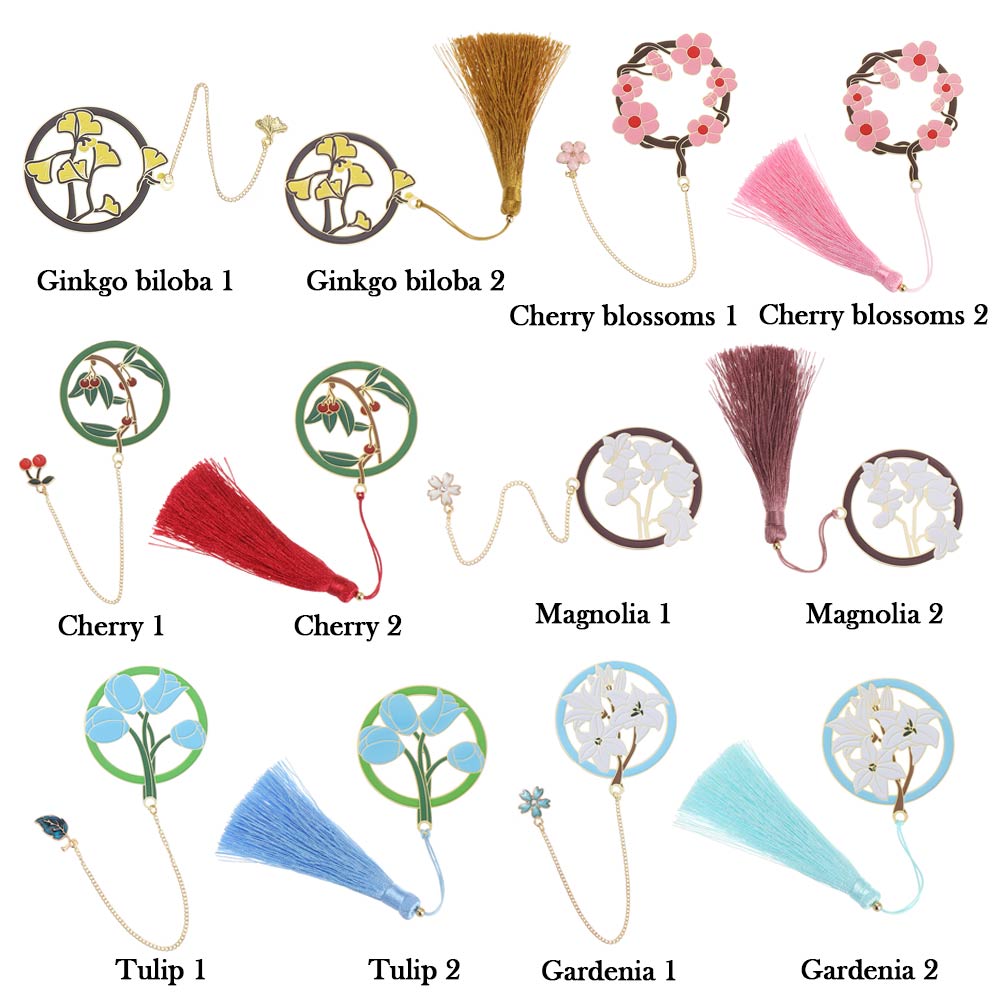 1PC Chinesischen Stil Gruppe Fan Form Metall Lesezeichen Höhlte Pflanze Blume Buch Clip Mit Quaste Anhänger Schule Büro versorgung
