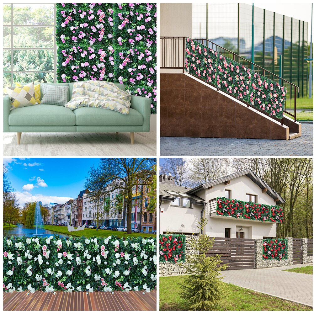 40x60CM Artificial Rose Leave Hedge Panel UV Protected Privacy Fence Screen For Outdoor Garden Backyard Wedding Decoration