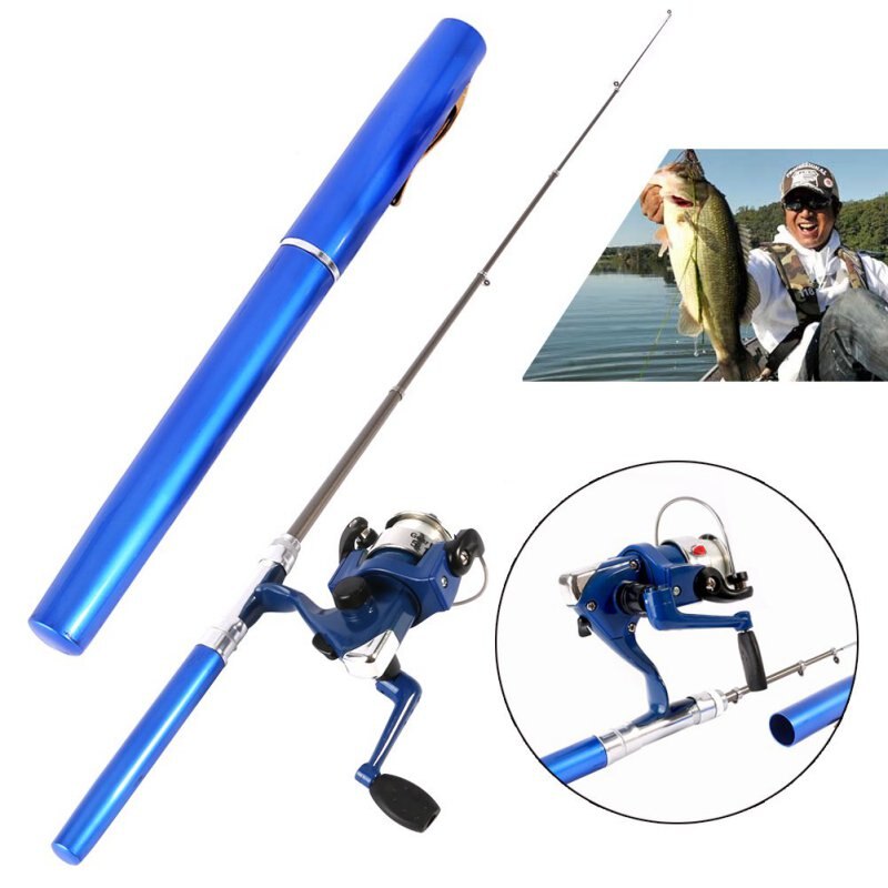 Outdoor Mini Camping Reizen Baitcasting Telescopische Pocket Pen Vorm Hengel + Reel + Vislijn Set